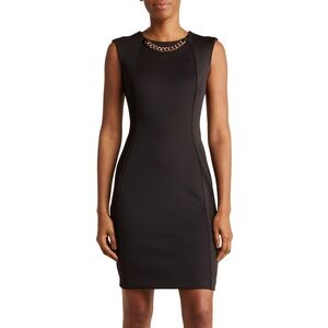 Calvin Klein Black Pencil Dress With Gold Chain